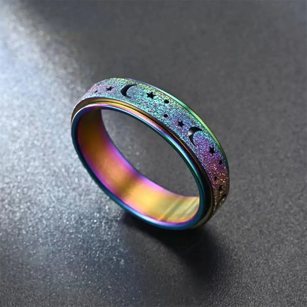 Anillo giratorio con lunas crecientes para hombre azul