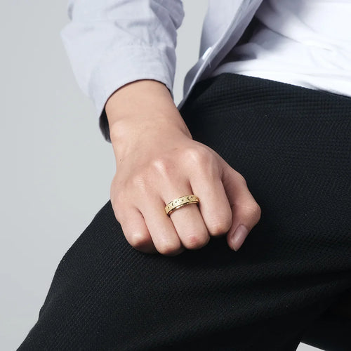 Anillo giratorio con lunas crecientes para hombre oro