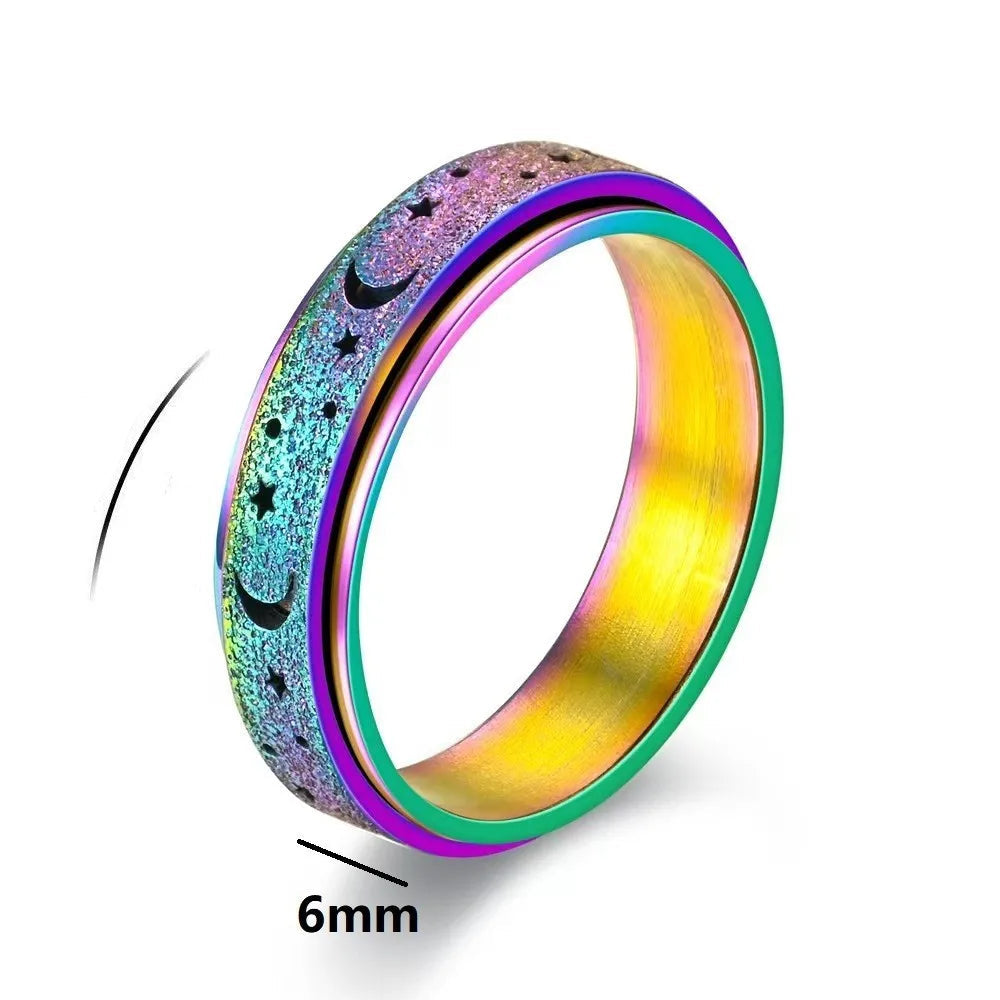 Anillo giratorio con lunas crecientes para hombre azul