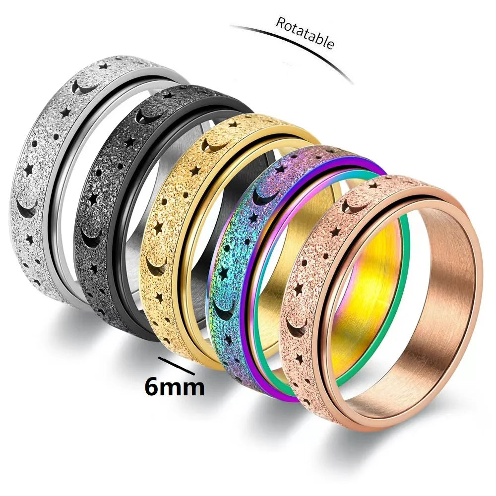 Anillo giratorio con lunas crecientes para hombre oro rosa