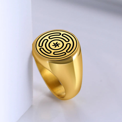 Anillo Rueda de Hécate Strophalos Brujería Wicca oro