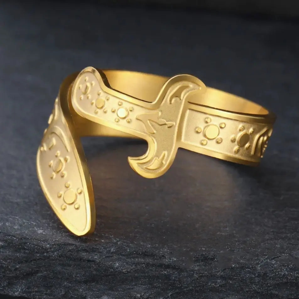 Anillo con espada Ali Zulfiqar símbolo árabe oro