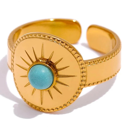 Anillo Sol Con Piedra Azul