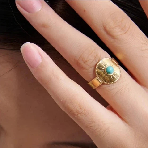 Anillo Sol Con Piedra Azul