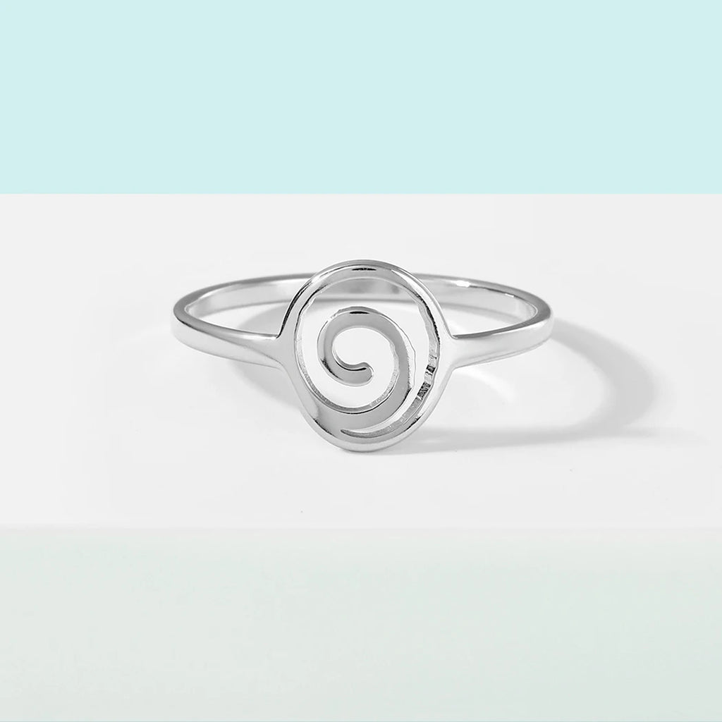 Anillo Espiral Geométrico plateado