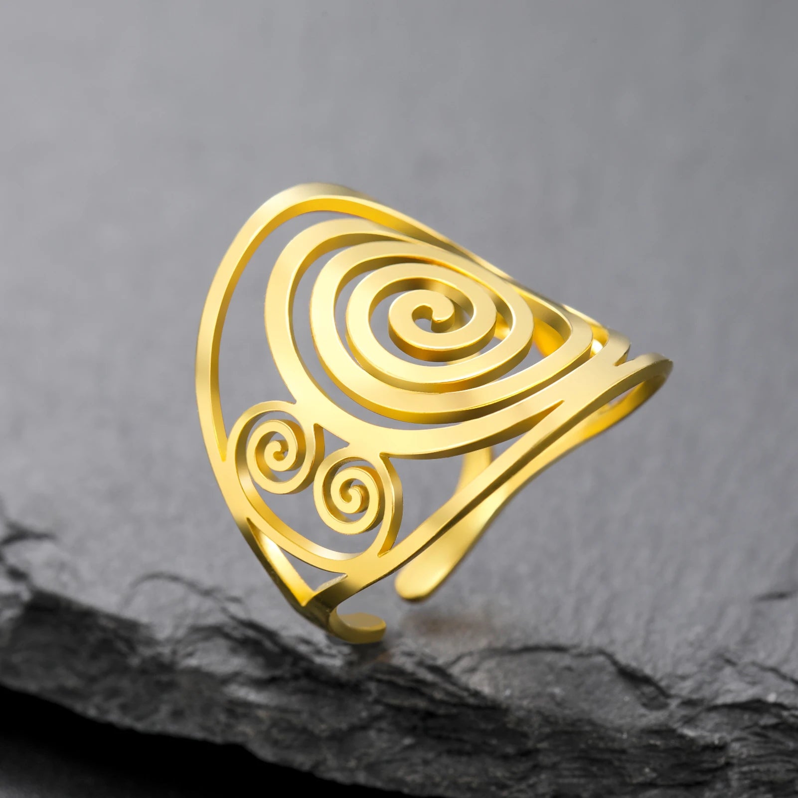 Anillo espiral ancho para mujer oro