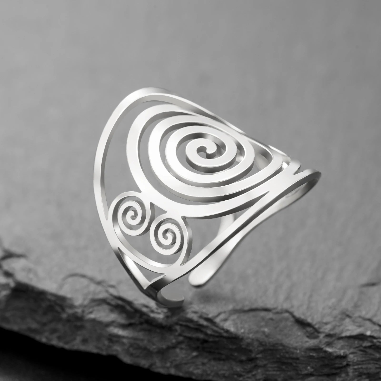 Anillo espiral ancho para mujer plata