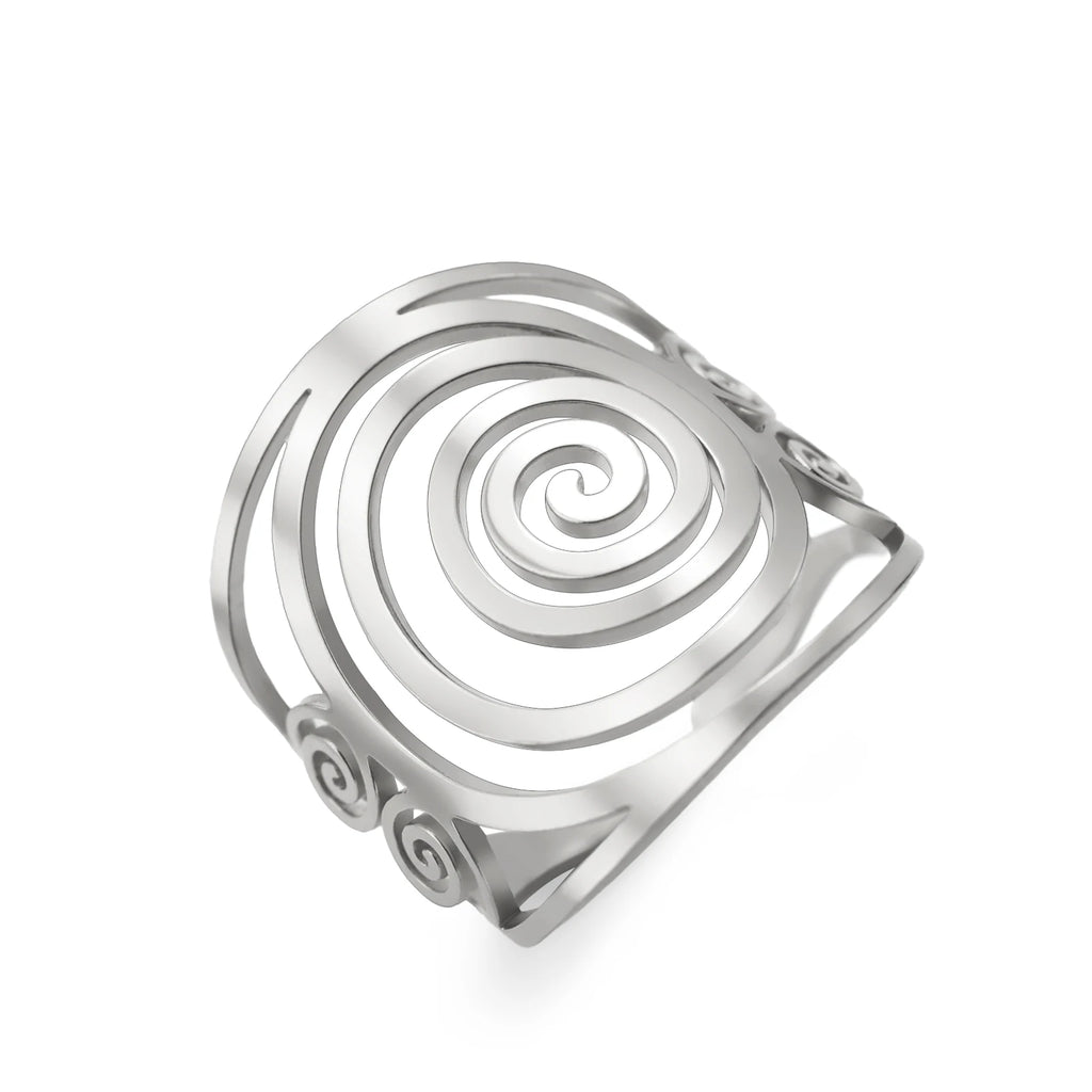 Anillo espiral ancho para mujer plata