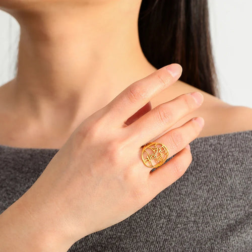 Anillo simbólico judío con grabado en hebreo estrella de David y Haï Chai oro
