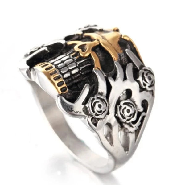 Anillo Cabeza de Muerte Plata y Oro