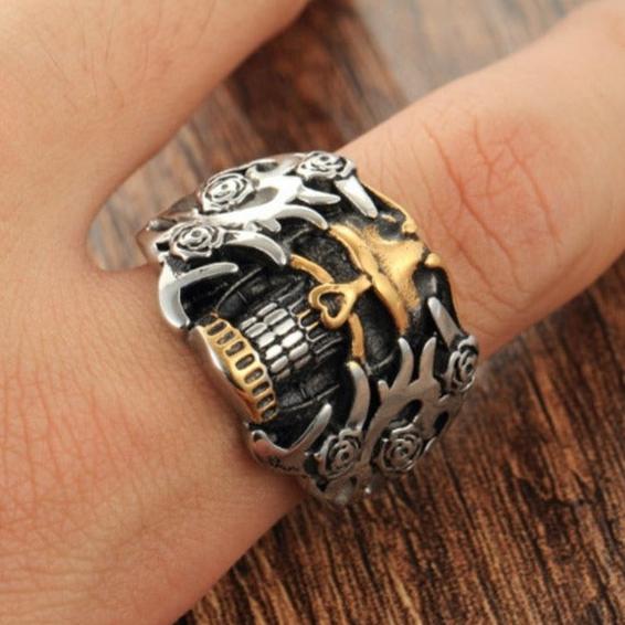 Anillo Cabeza de Muerte Plata y Oro