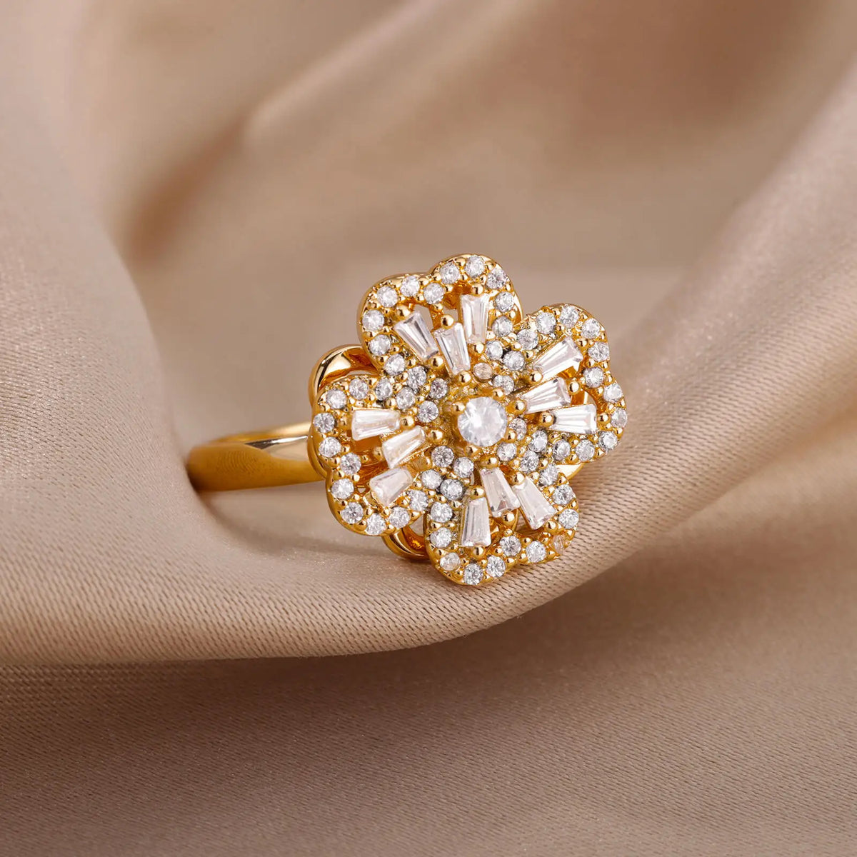 Anillo trébol de cuatro hojas giratorio dorado oro
