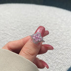 Anillo trébol luminoso de cristales plateado y rosa