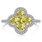 Anillo trébol luminoso de cristales plateado y amarillo