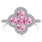 Anillo trébol luminoso de cristales plateado y rosa