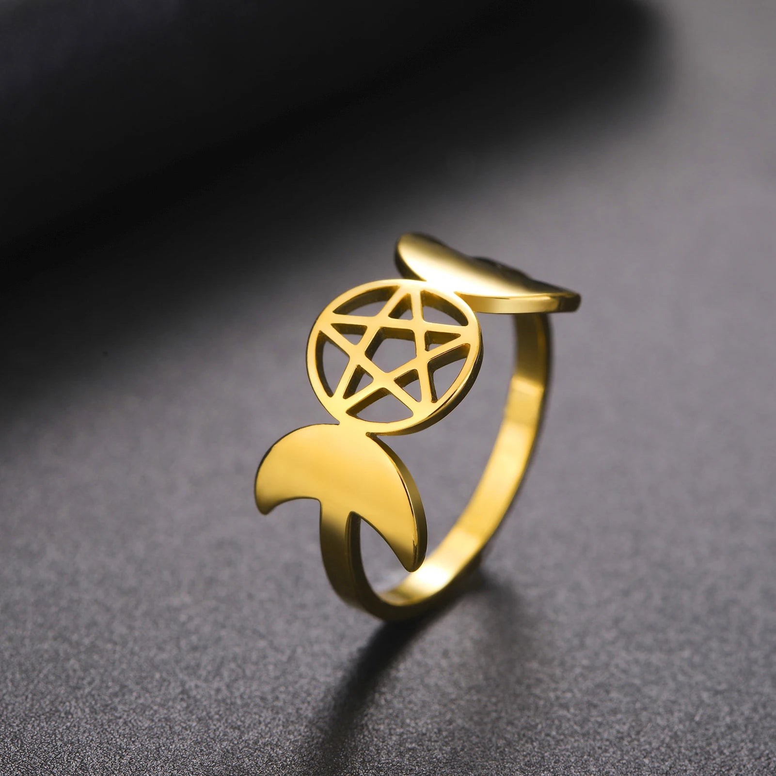 Anillo Triple Luna Fina Brujería Mujer Wicca oro A