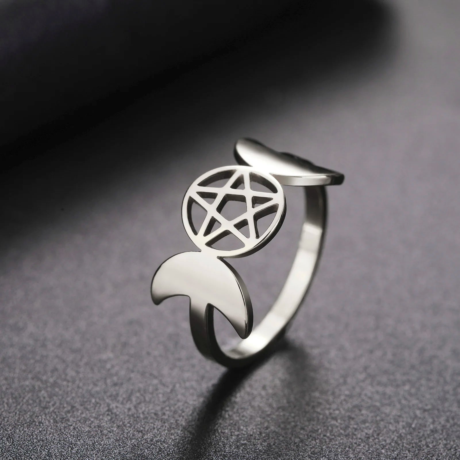 Anillo Triple Luna Fina Brujería Mujer Wicca plata A
