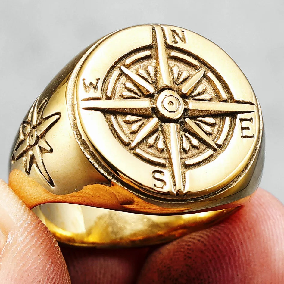 Anillo Vintage Brújula Rosa de los Vientos para Hombre oro