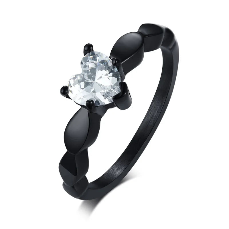 Anillos para Parejas Corazón Anillo Romántico y Circonio negro