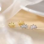 Pendientes de botón Flor de Loto para mujer en plata
