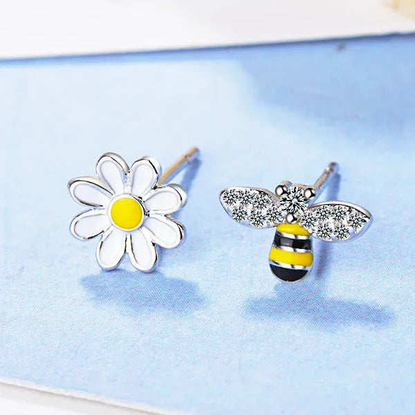 Pendientes abeja y flor de margarita