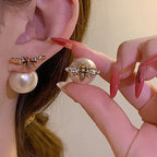 Pendientes abeja y perla blanca