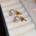 Pendientes abeja y perla blanca