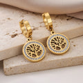 Pendientes colgantes de árbol de la vida para mujer en oro