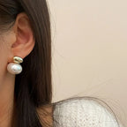 Pendientes con doble perla plateada
