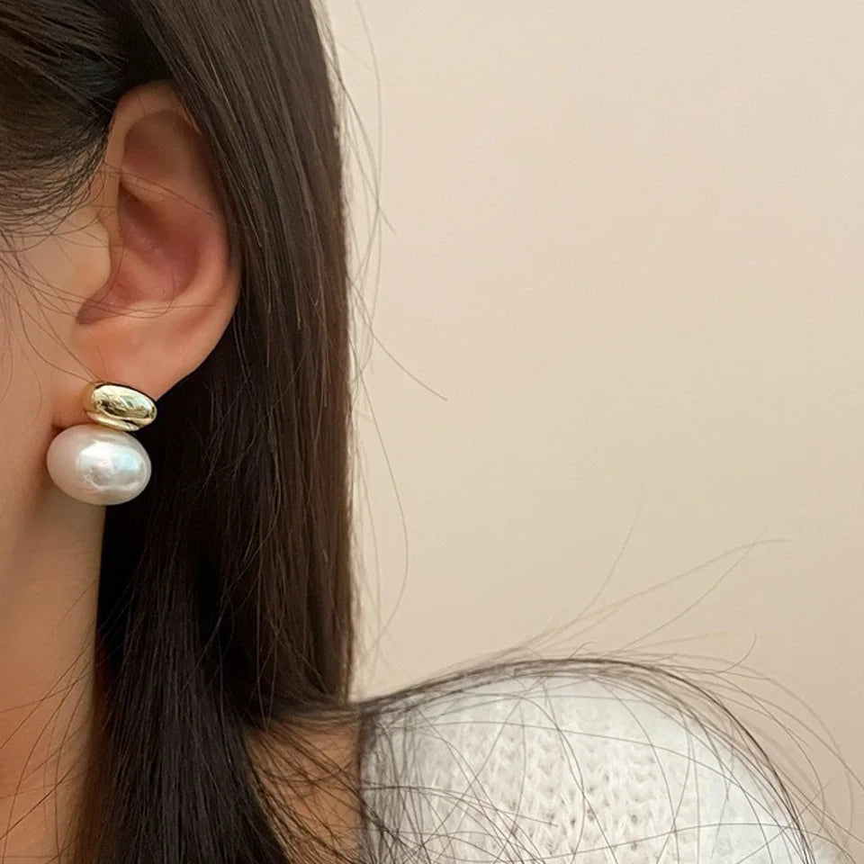 Pendientes con doble perla plateada