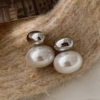 Pendientes con doble perla plateada