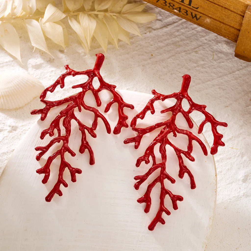 Pendientes de rama de coral rojo