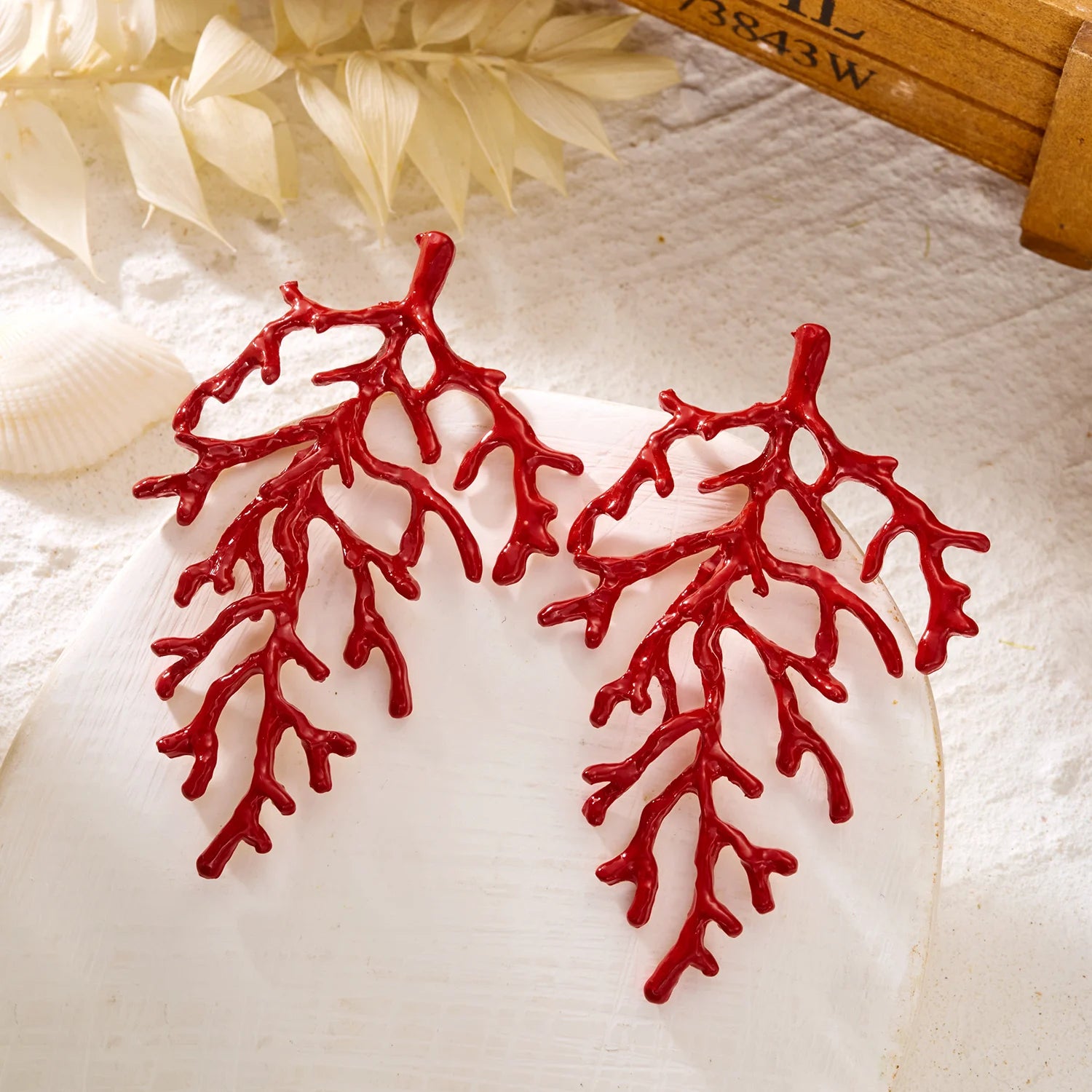 Pendientes de rama de coral rojo