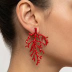 Pendientes de rama de coral rojo