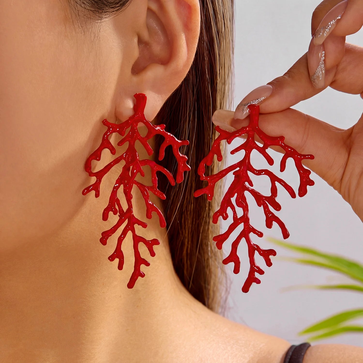 Pendientes de rama de coral rojo