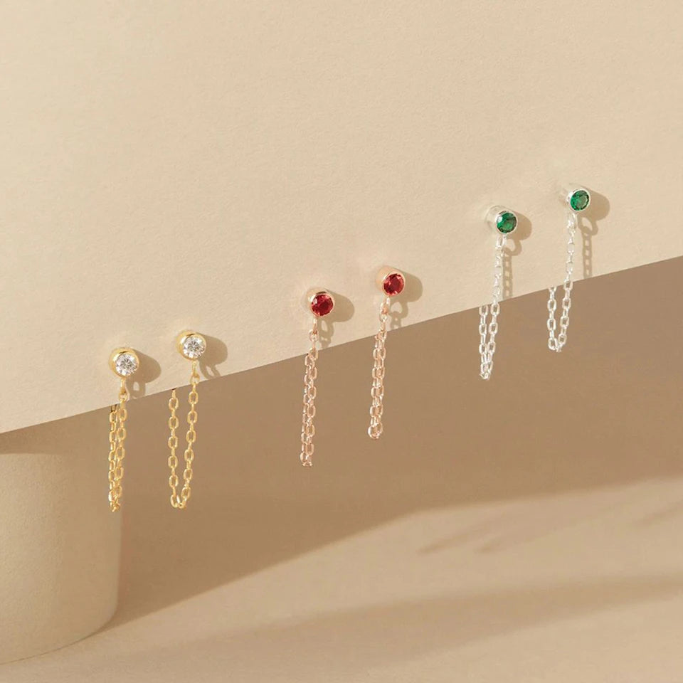 Pendientes de cadena y piedra de nacimiento