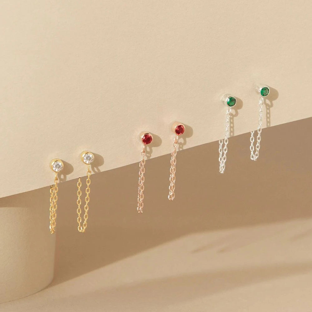 Pendientes de cadena y piedra de nacimiento