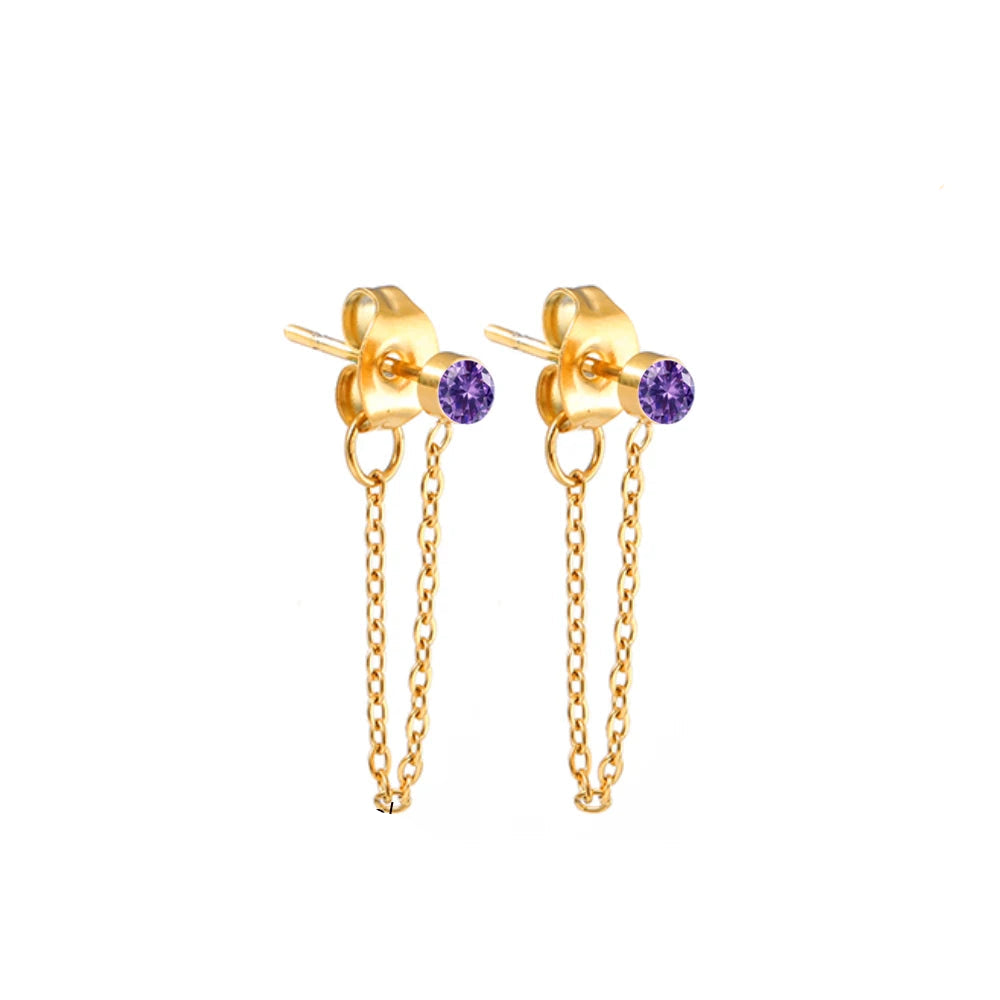 Pendientes de cadena y piedra de nacimiento de febrero