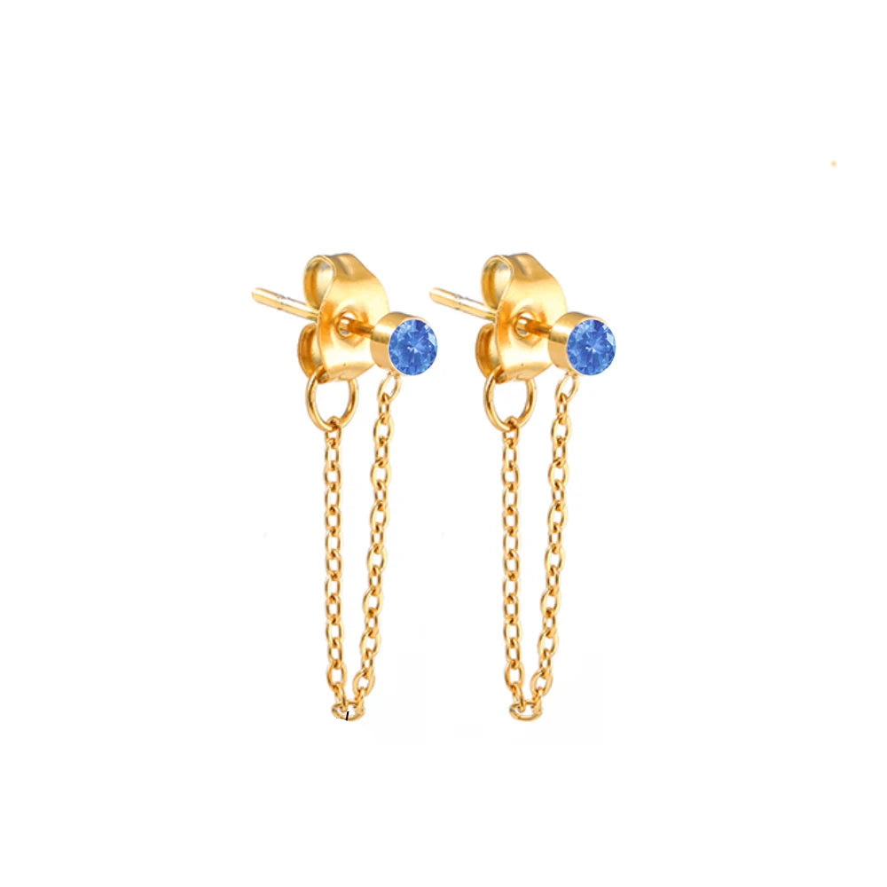 Pendientes de cadena y piedra de nacimiento de marzo