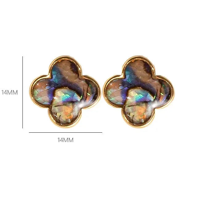 Pendientes de botón con trébol de 4 hojas en piedra natural