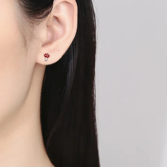 Pendientes de botón de champiñón plata