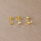 Pendientes de botón media luna y estrellas oro