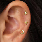 Pendientes de botón media luna y estrellas oro