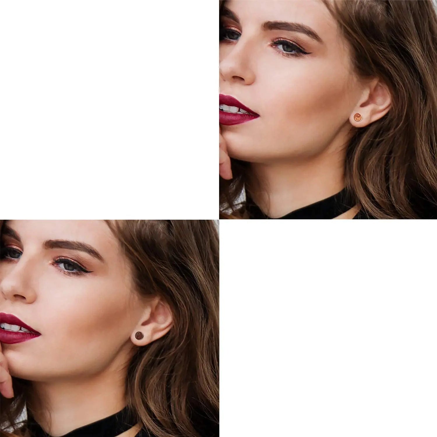 Pendientes de botón de madera Yin Yang mujer