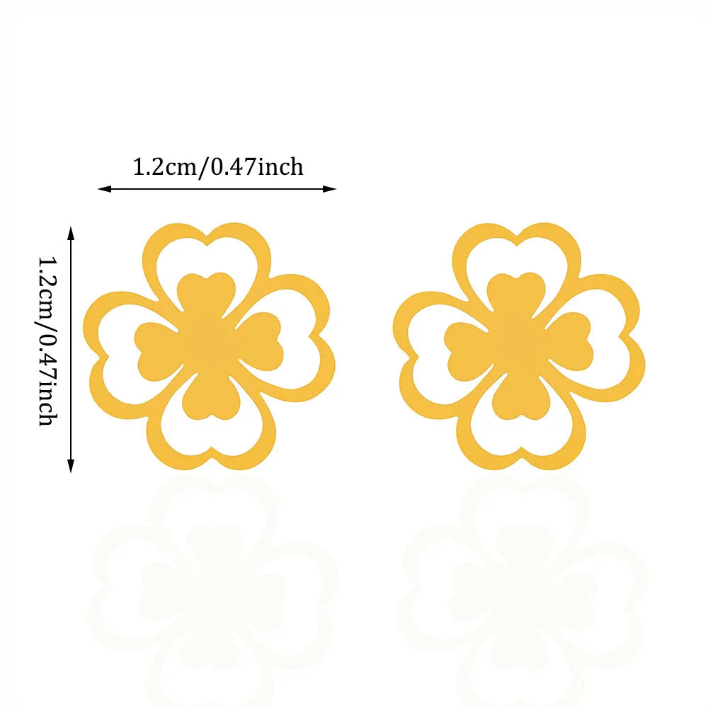 Pendientes de botón de hoja de trébol de 4 hojas