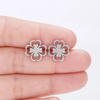 Pendientes de botón de hoja de trébol de 4 hojas plata
