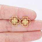 Pendientes de botón de hoja de trébol de 4 hojas oro