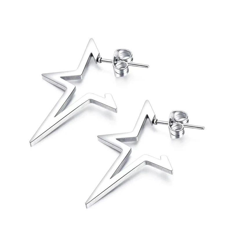 Pendientes de botón estrella estilo punk plata