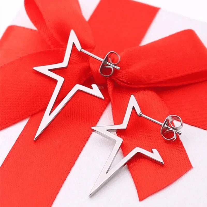 Pendientes de botón estrella estilo punk plata