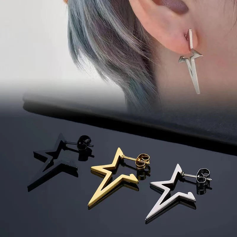 Pendientes de botón estrella estilo punk plata